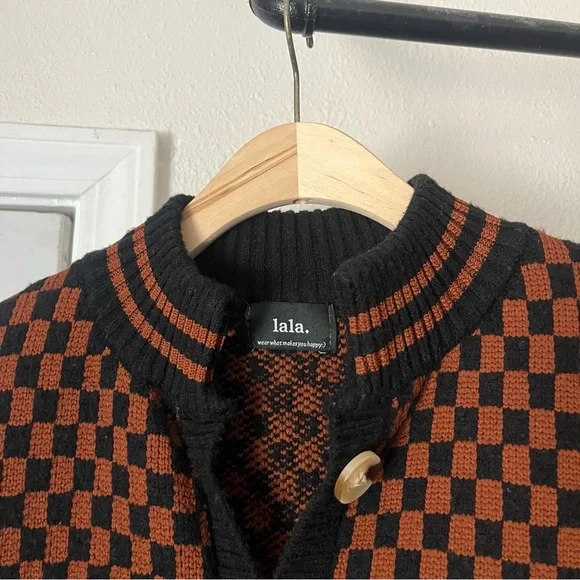 Dressed in LALA Brown Checkered Cardigan - Picture 7 of 8